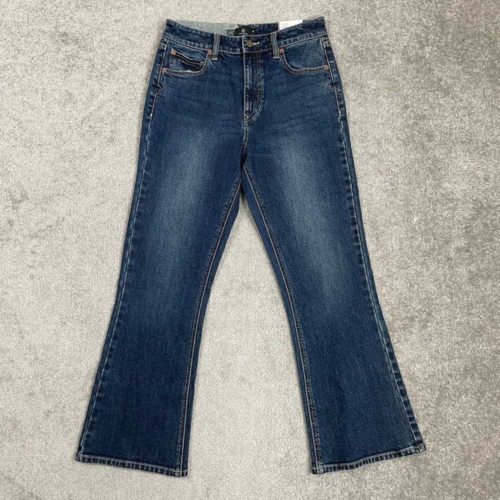High Rise Volcom Light Wash Cuff Stony Kick Flare Denim Jeans 27